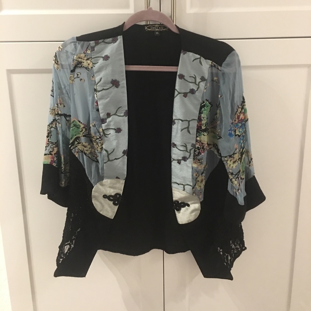 Blue and black blazer (beautiful flower sleeves)